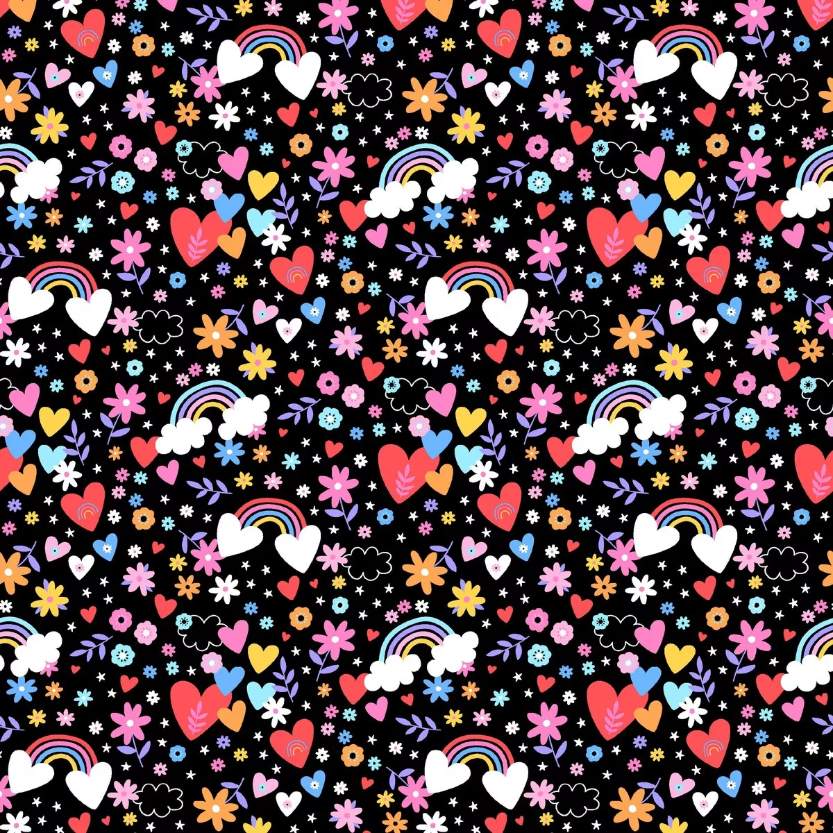 Playtime Flannel – Hearts & Rainbows – Black