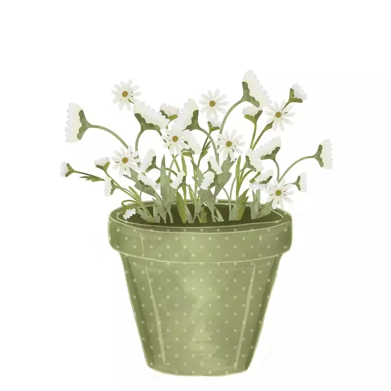 Potted Daisies Fabric Panel – Green