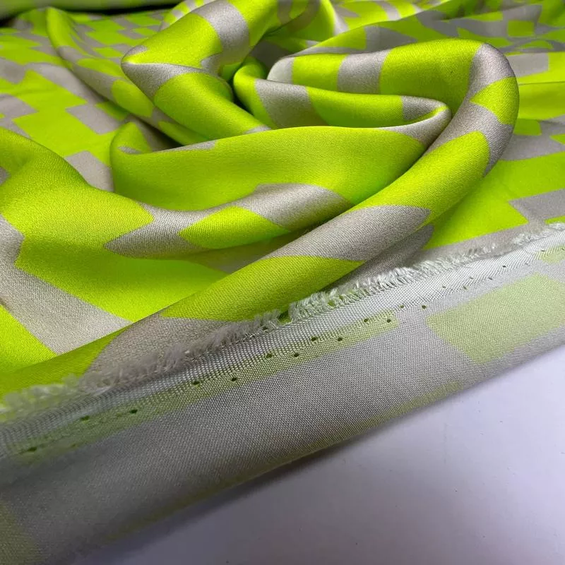 Printed Green-Beige Viscose Sateen