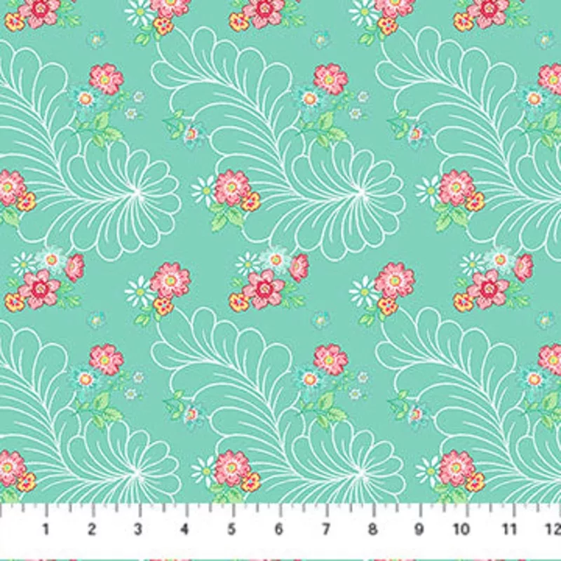 Quilting in Bloom – Feather Floral – Turquoise Multi