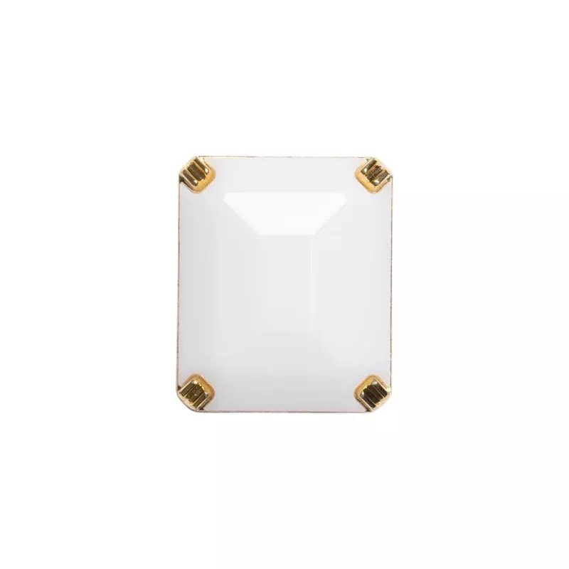 Rectangular Plastic Shank Back Button – White and Metallic Gold Faceted – 30L/19mm
