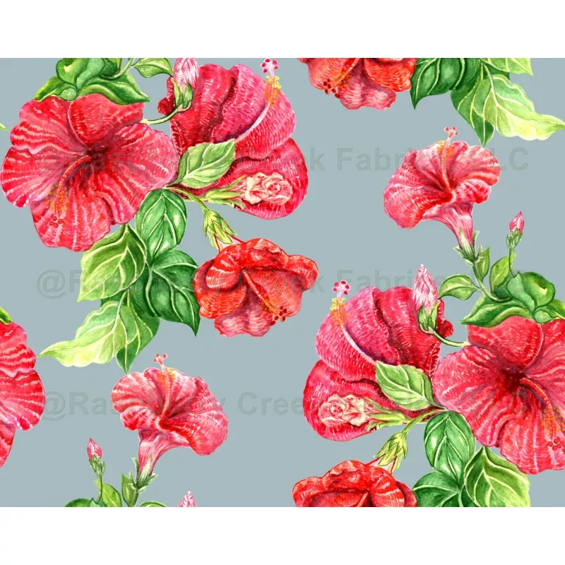 Red Hibiscus Flowers on Blue Wallpaper