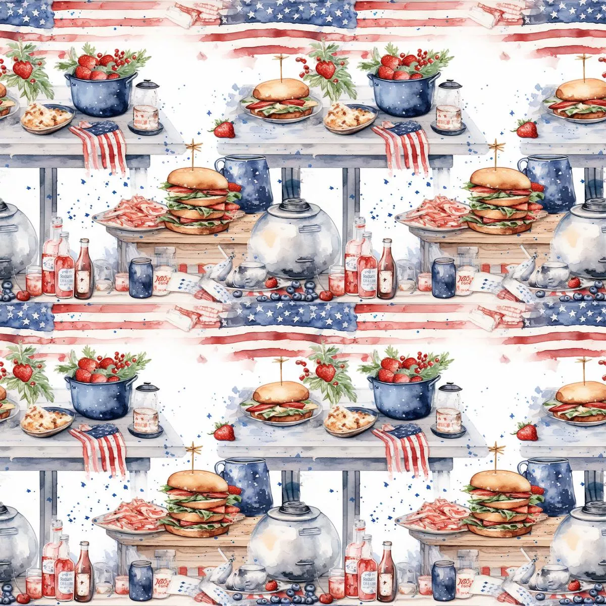 Red White and BBQ Pattern 11 Quilting Cotton Fabric