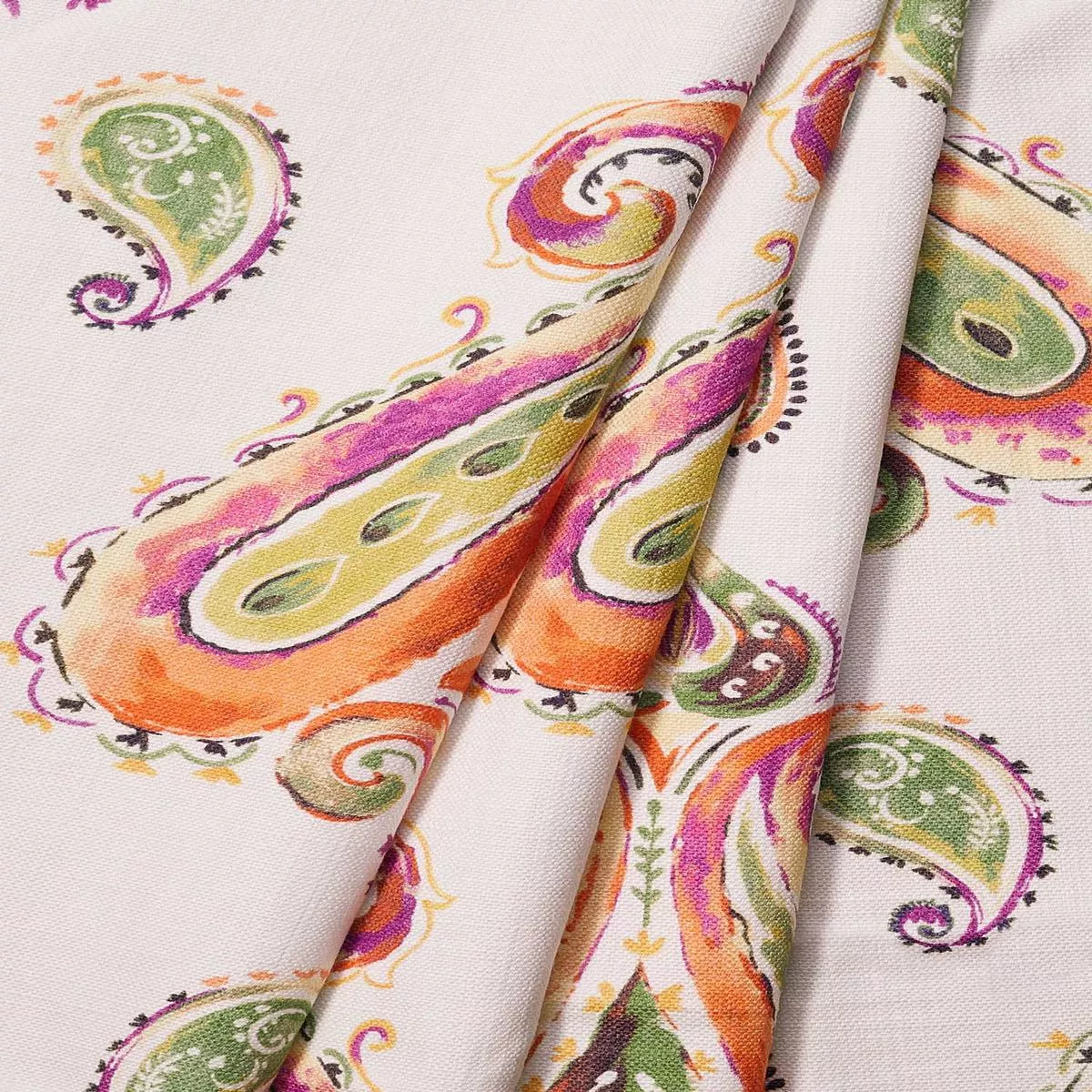 ‘Restful Paisley’ Fabric by the Yard (Green/ Orange)