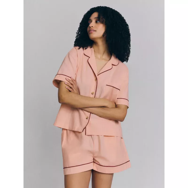 Rose Linen Blend Pajama Short Set