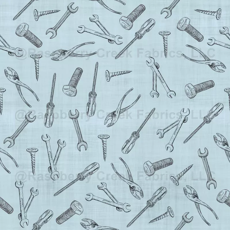 Sketched Tools on Pastel Blue Linen