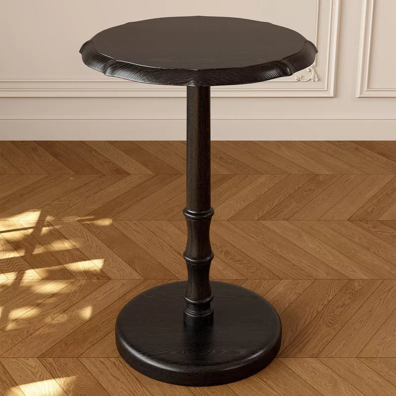 Solid Wood Round Pedestal Side Table Black