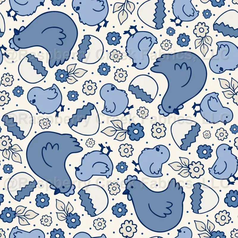 Spring Chicks and Hens in Blue