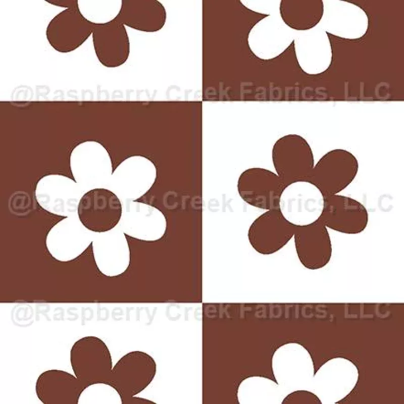Square Flowers Retro Daisy Checkerboard in Rusty Red