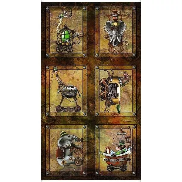 Steampunk Block Panel - 24" x 44"Panel - Multi - Steampunk Express (Panel 246)