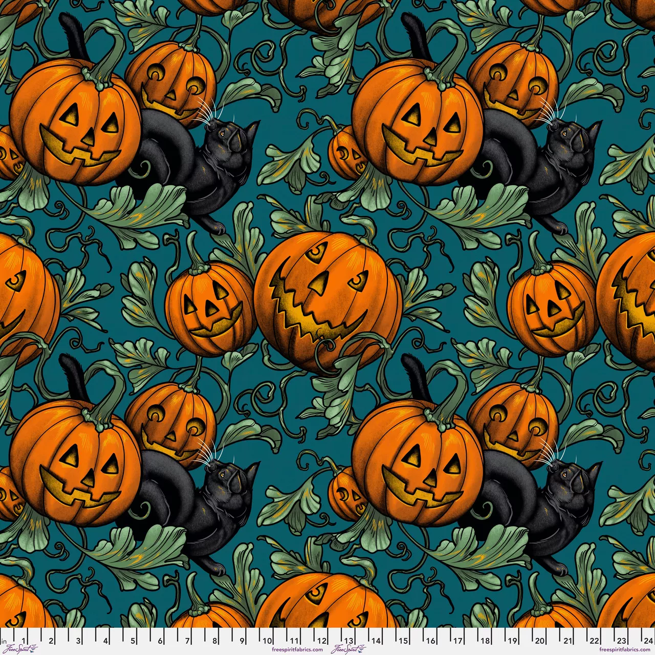 Storybook Halloween Pumpkin Patch - Turquoise