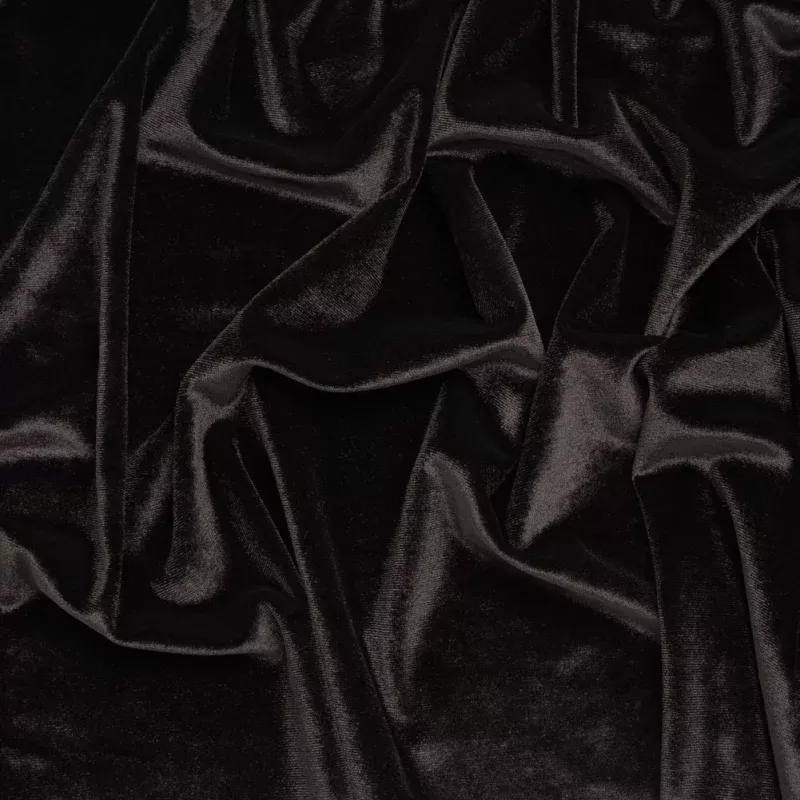 Stretch Polyester Velour – Warm Black – Designer Deadstock