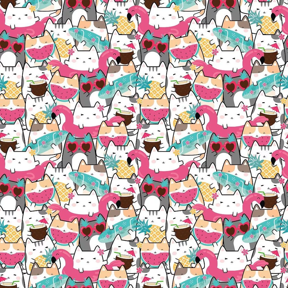 Summertime Cats Packed Cats Fabric