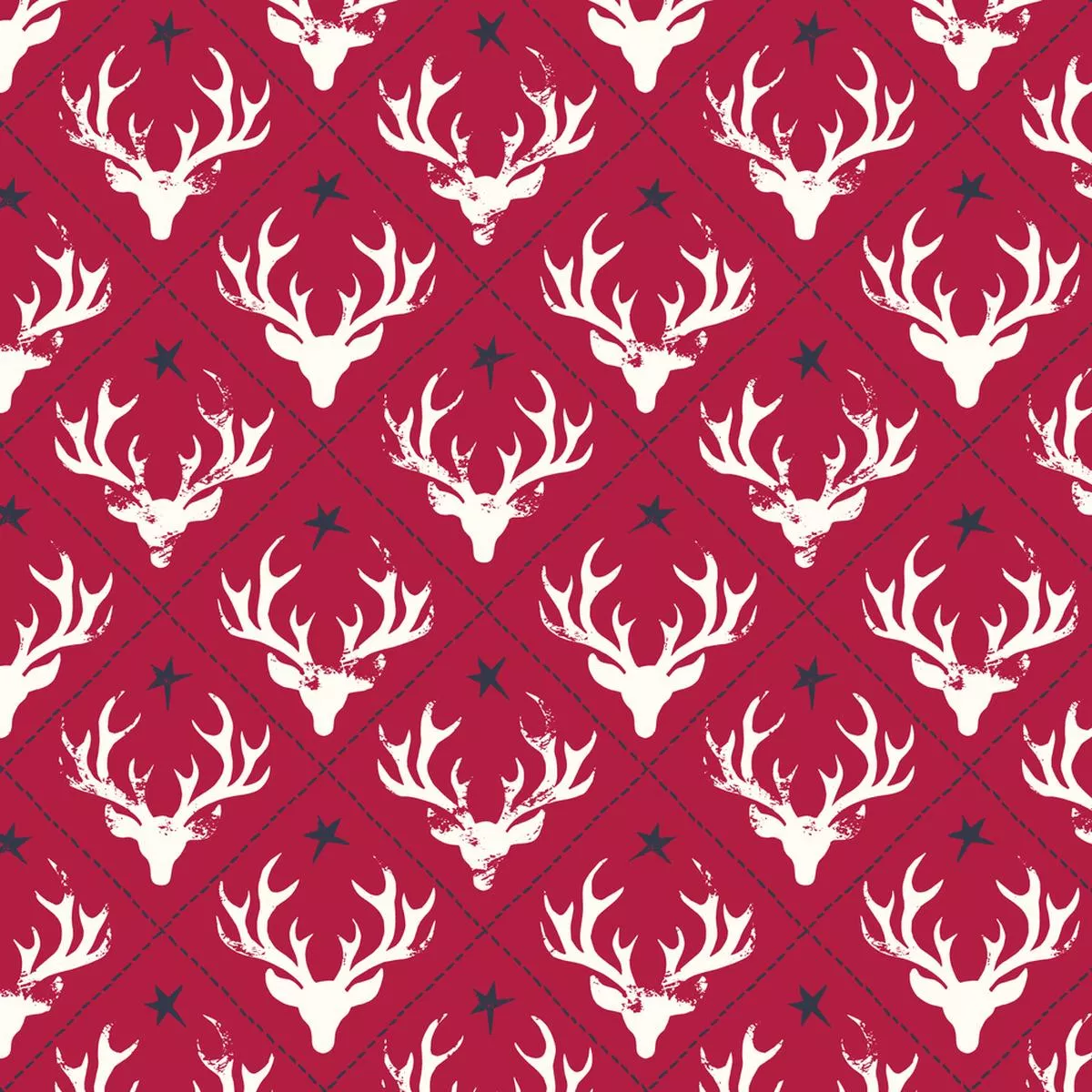 Textured Deer Head Silhouettes Fabric – Red