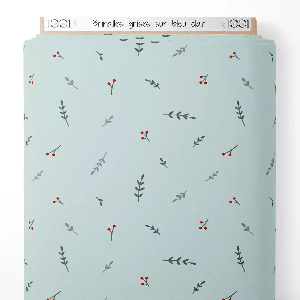 Tissu – Brindilles grises sur bleu clair