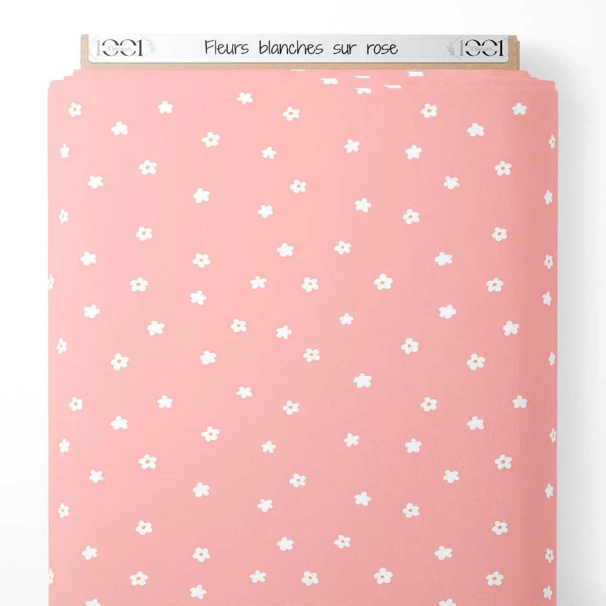 Tissu – Fleurs blanches sur rose