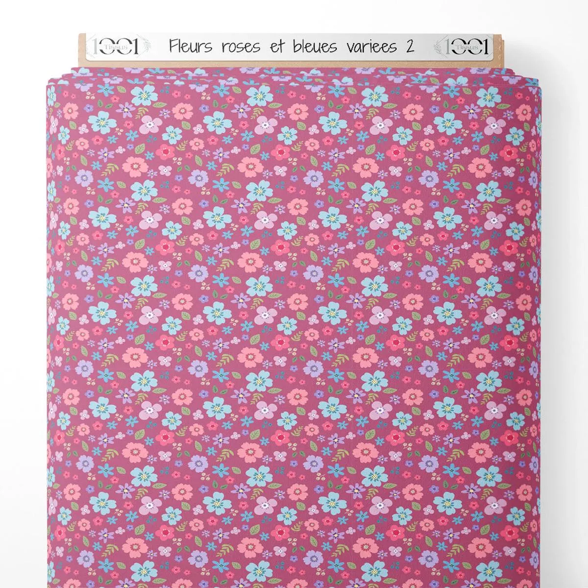 Tissu – Fleurs roses et bleues varies 2