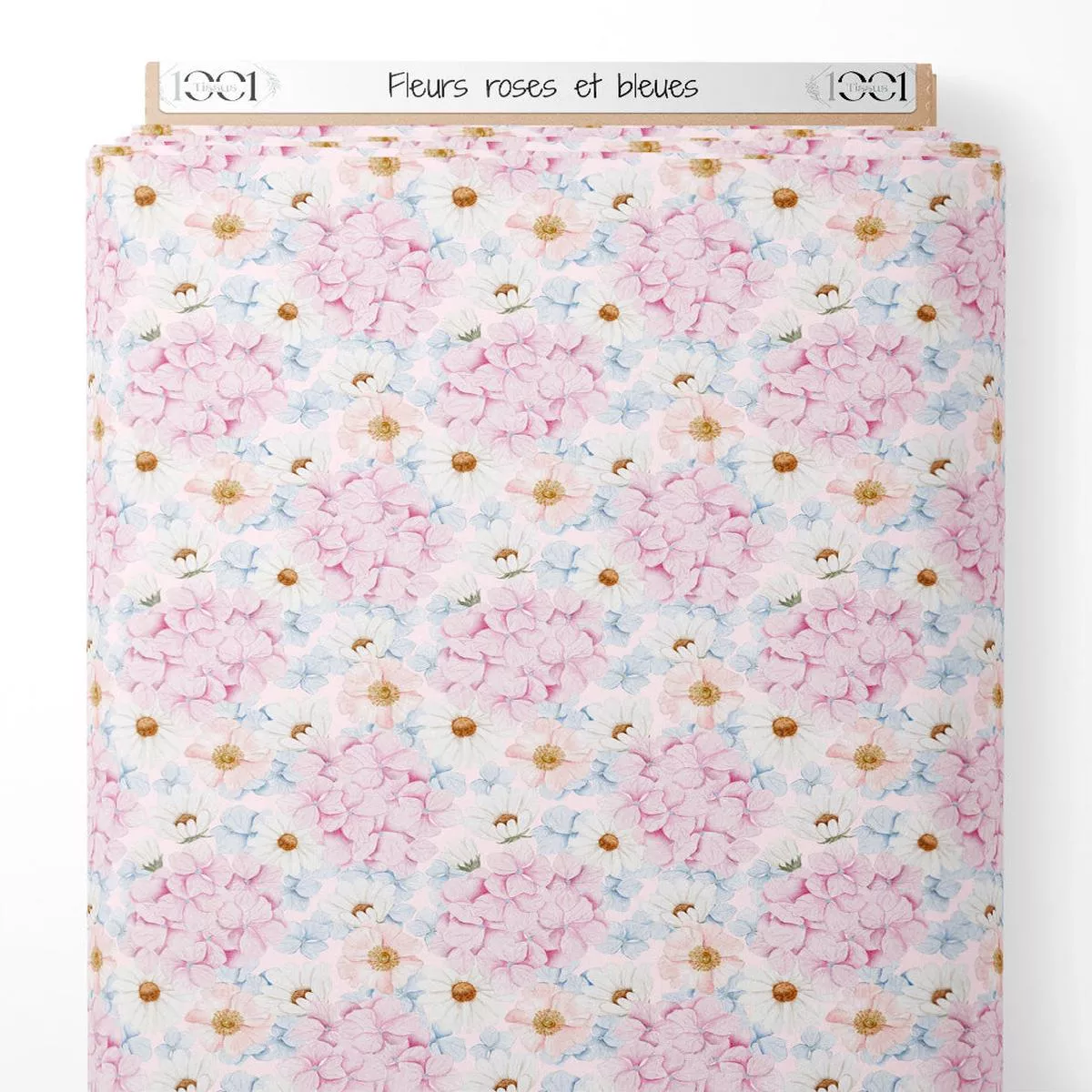 Tissu – Fleurs roses et bleues
