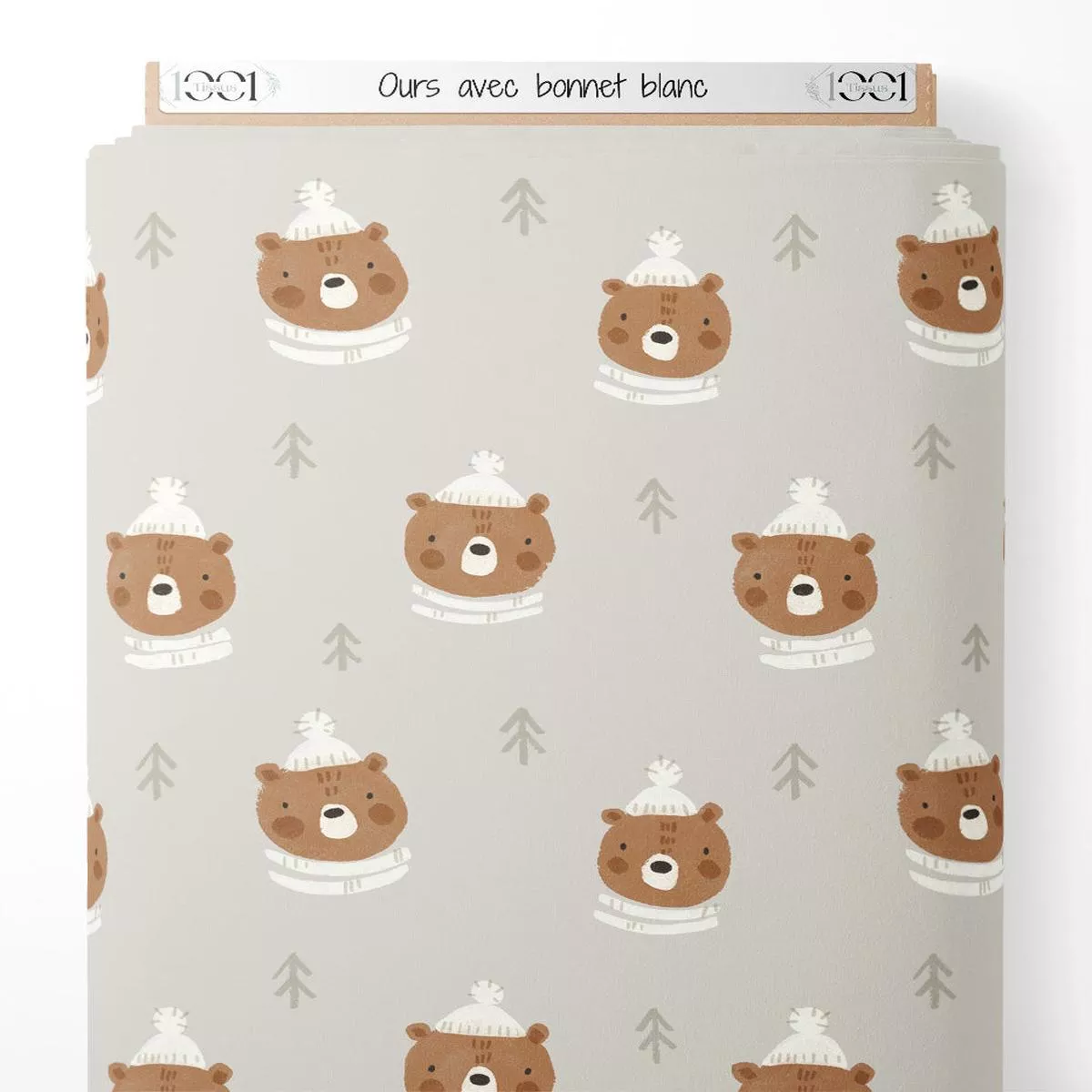 Tissu – Ours avec bonnet blanc