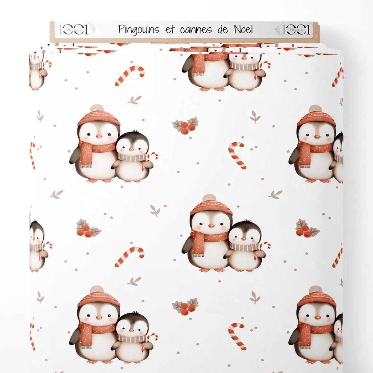 Tissu – Pingouins et cannes de Nol