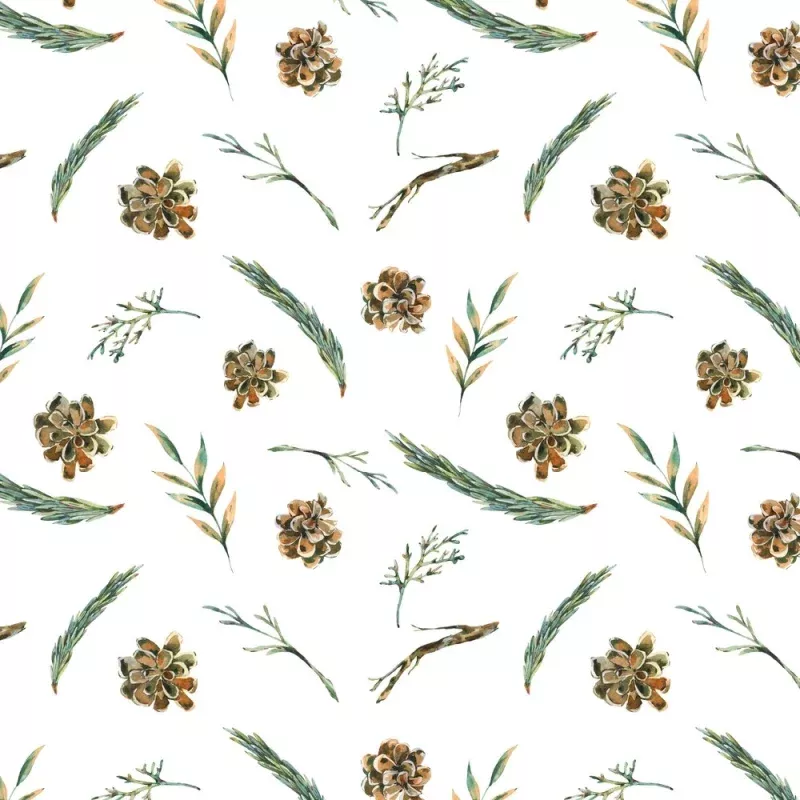 Tossed Fir Branches & Pinecones Fabric