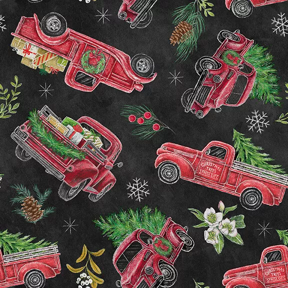 Tossed Red Trucks - Black - Mistletoe Magic - Lily Ford