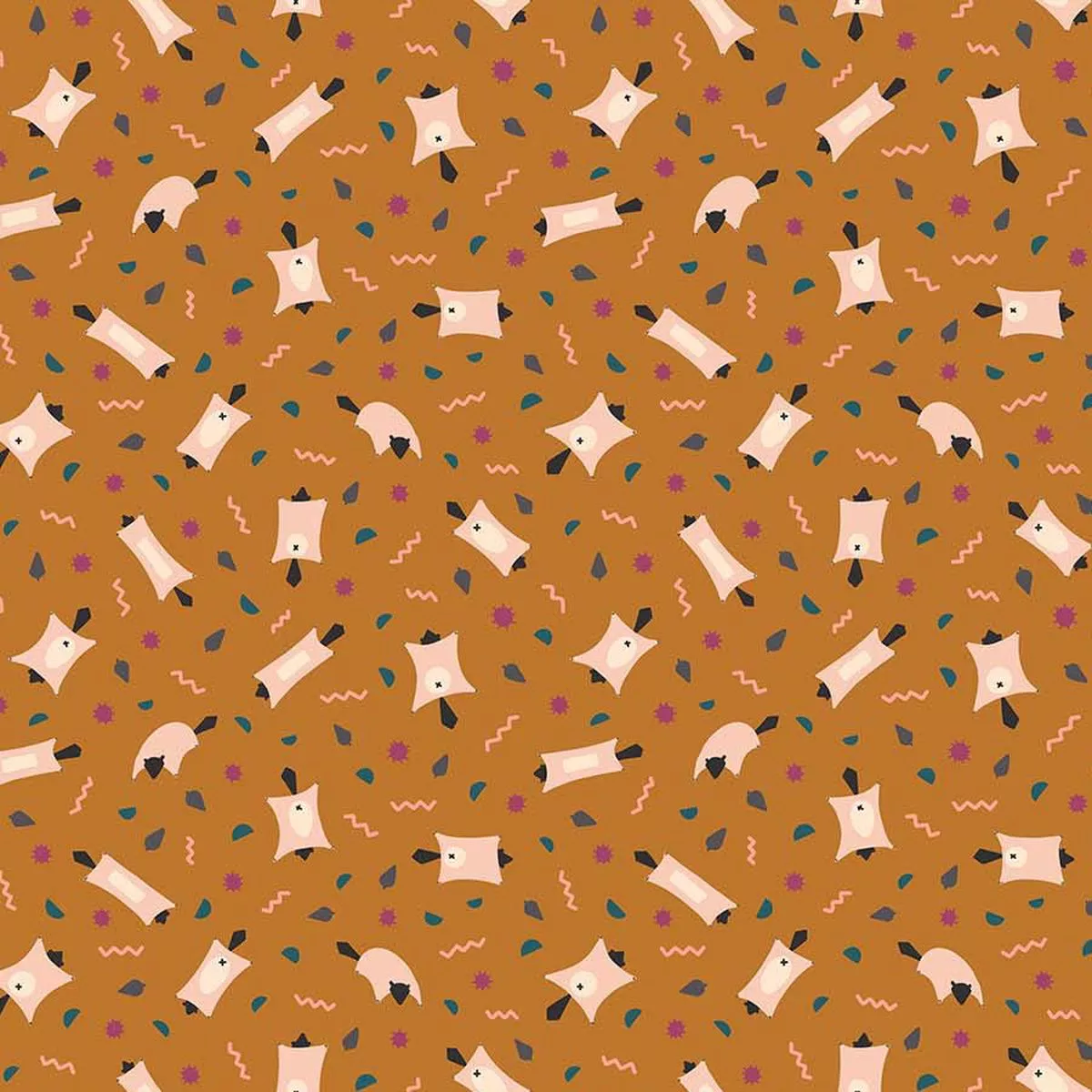 Treehouse Quilt Fabric Flying Squirrels Gold