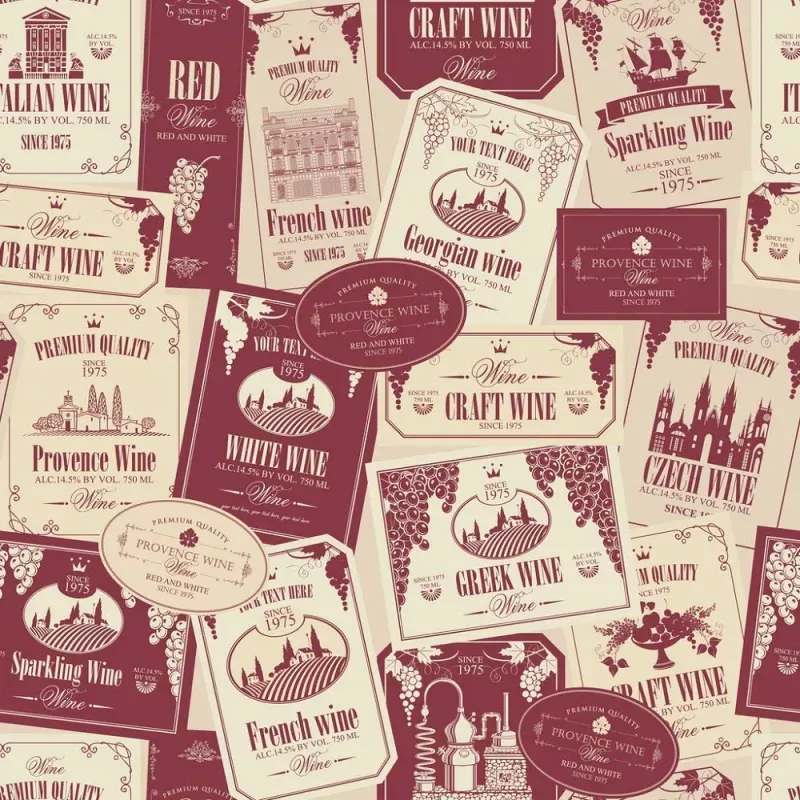 Various Wine Labels Fabric – Tan
