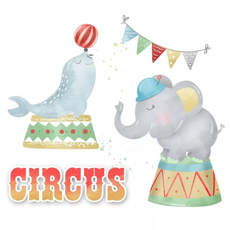 Watercolor Circus Scene #4 Fabric Panel