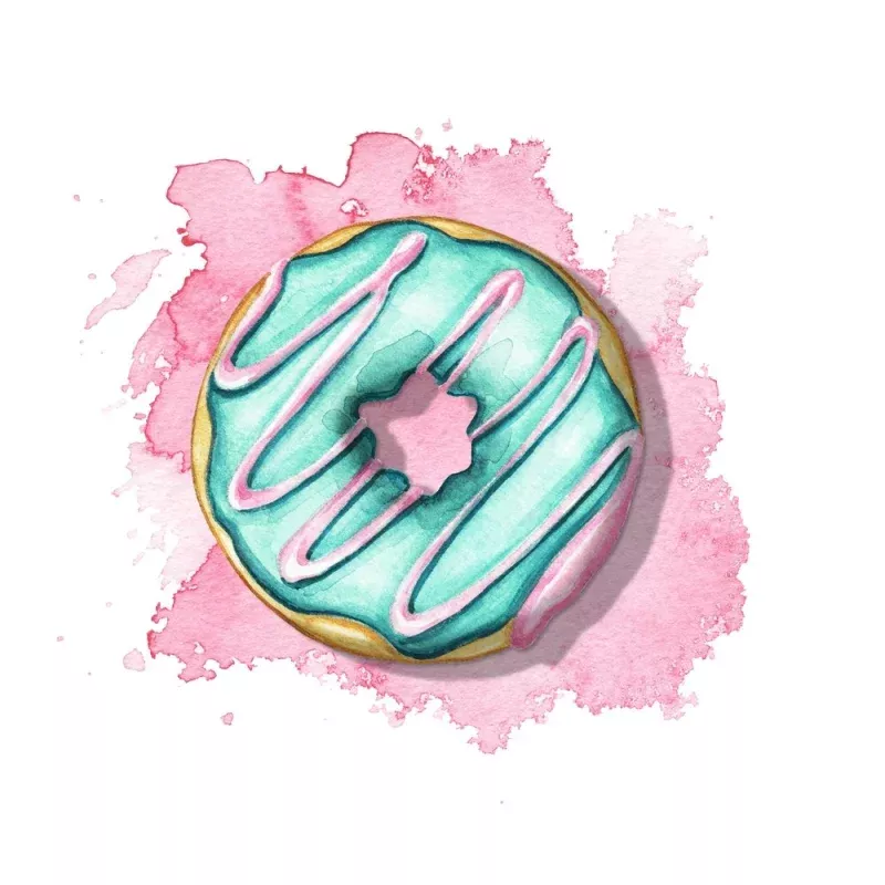 Watercolor Glazed Doughnut Fabric Panel – Blue