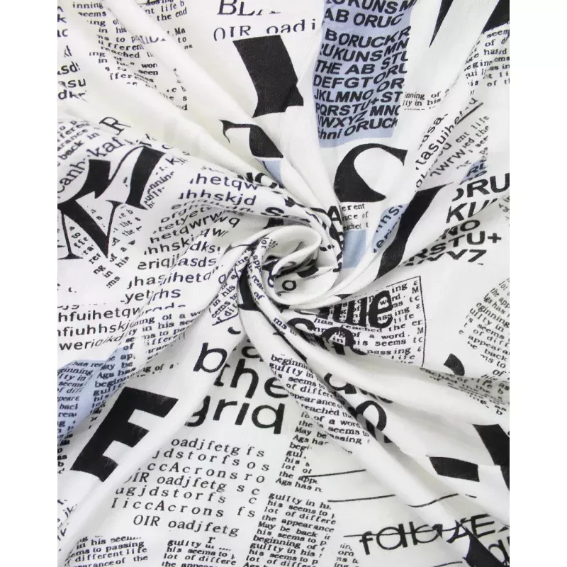 White And Black Newspaper Design Rayon Fabric