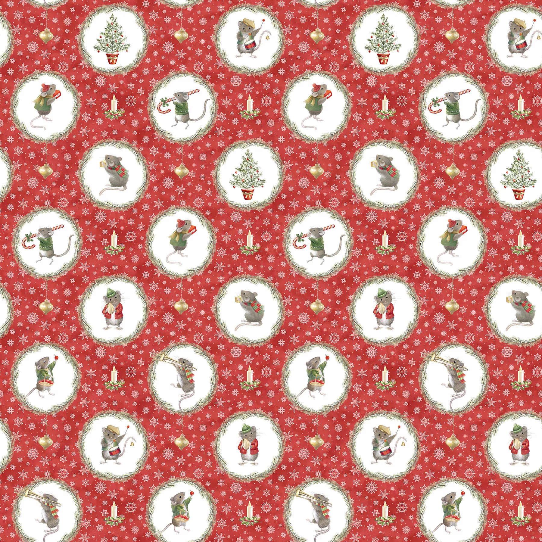 Wreaths - Flannel - Red Multi -The Christmas Mouse