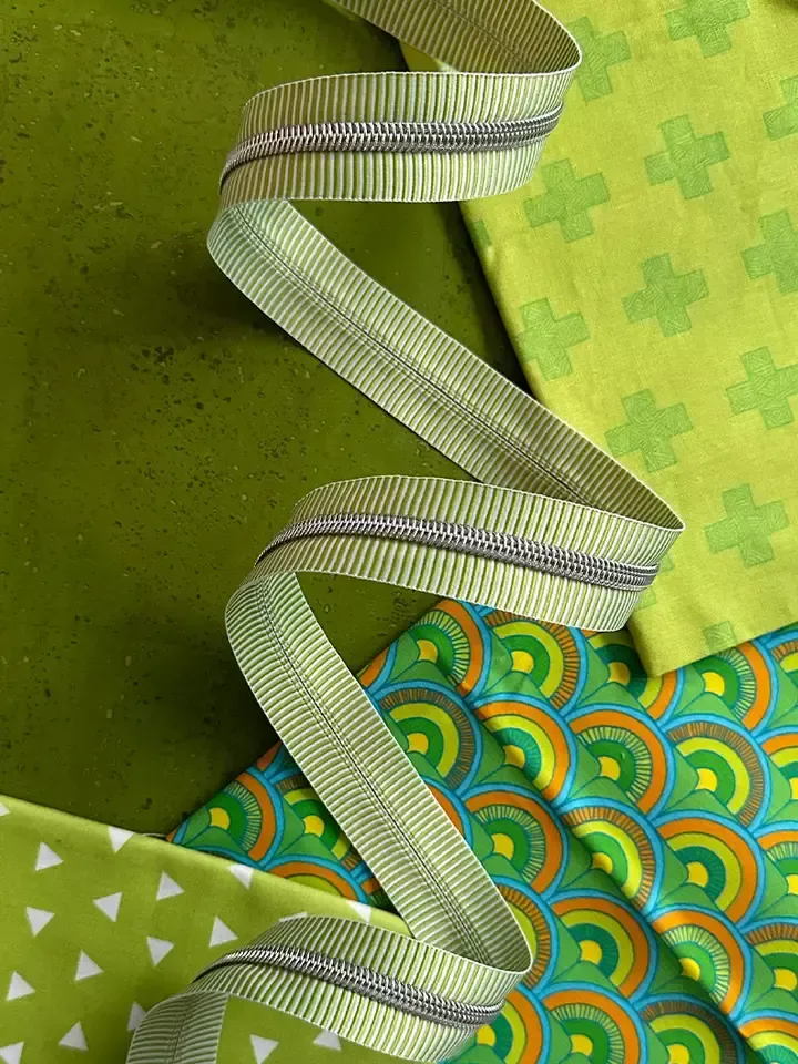 Zipper by the Yard - 3yd - Lime Stripe & Nickel Teeth (no pulls)