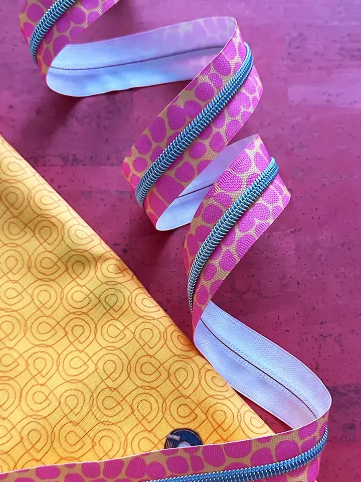 Zipper by the Yard - 3yd - Pink Pebble & Nickel Teeth (no pulls)