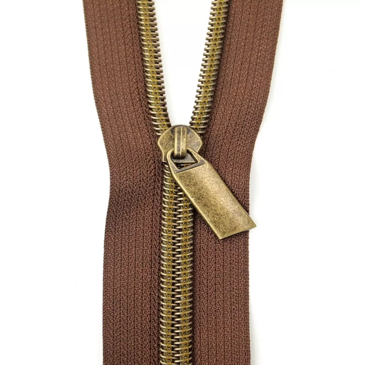 Zipper Set – Brown Tape with Antique Coil and Pulls